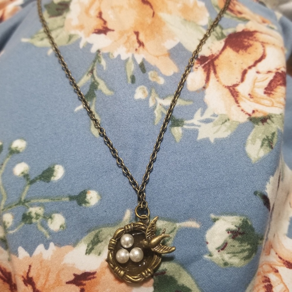Antique Gold and Pearl Bird Nest Necklace - Picture 4 of 8